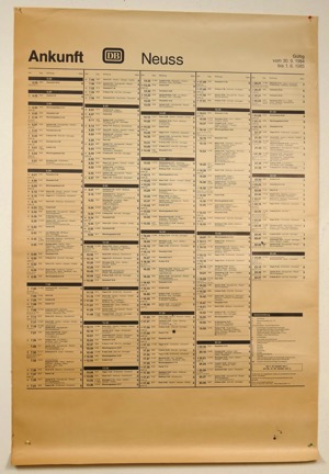 Aushangfahrplan_Neuss_1982_Ankunft